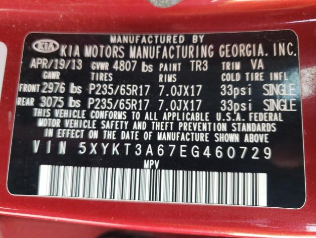 Photo 10 from auction – 2014 KIA SORENTO LX with VIN 5XYKT3A67EG460729