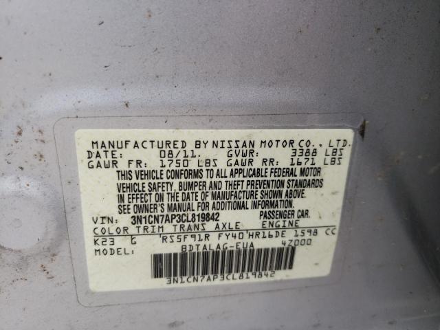 Photo 10 from auction – 2012 NISSAN VERSA S with VIN 3N1CN7AP3CL819842