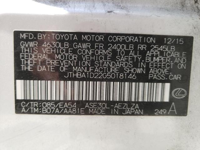Photo 10 from auction – 2016 LEXUS IS 200T with VIN JTHBA1D22G5018146
