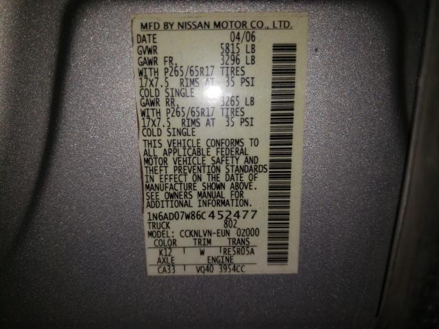 Photo 10 from auction – 2006 NISSAN FRONTIER C with VIN 1N6AD07W86C452477
