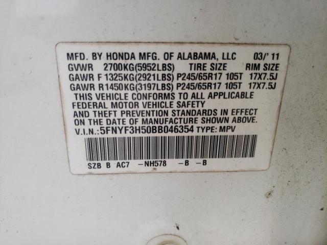 Photo 10 from auction – 2011 HONDA PILOT EXL with VIN 5FNYF3H50BB046354