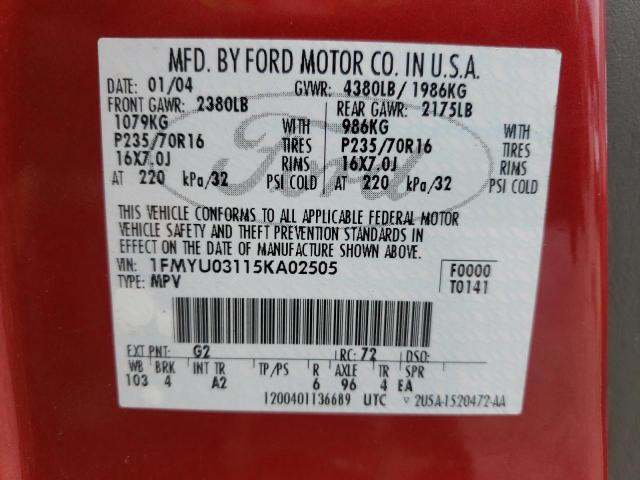 Photo 10 from auction – 2005 FORD ESCAPE XLT with VIN 1FMYU03115KA02505