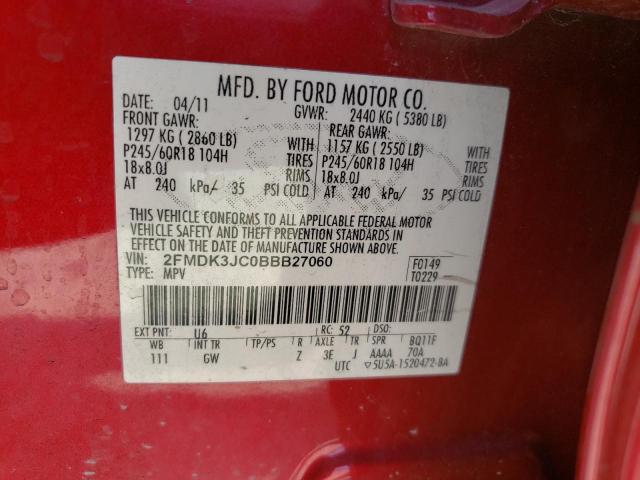 Photo 10 from auction – 2011 FORD EDGE SEL with VIN 2FMDK3JC0BBB27060