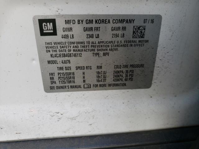 Photo 10 from auction – 2016 BUICK ENCORE with VIN KL4CJESB4GB746112
