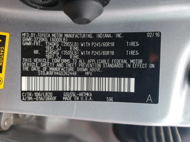Photo 10 from auction – 2016 TOYOTA HIGHLANDER with VIN 5TDJKRFH4GS262448