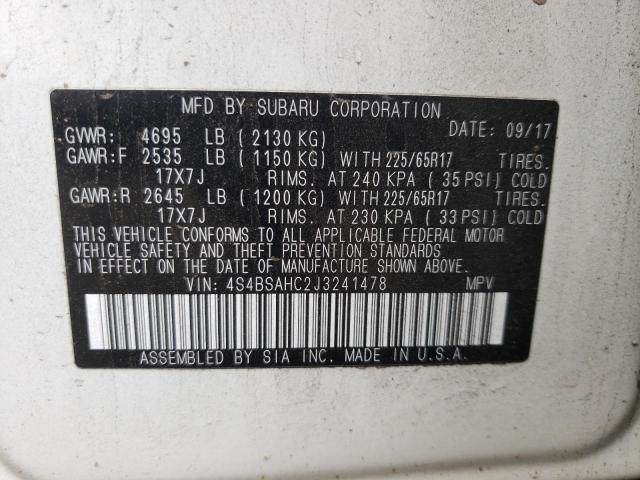 Photo 10 from auction – 2018 SUBARU OUTBACK 2. with VIN 4S4BSAHC2J3241478