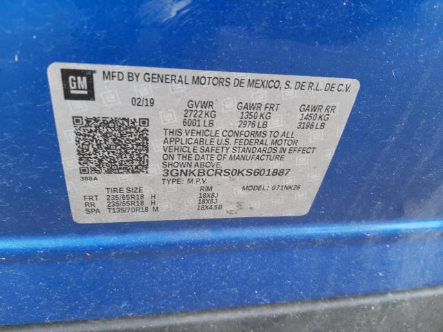 Photo 10 from auction – 2019 CHEVROLET BLAZER 2LT with VIN 3GNKBCRS0KS601887