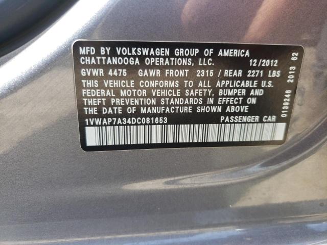 Photo 10 from auction – 2013 VOLKSWAGEN PASSAT S with VIN 1VWAP7A34DC081653
