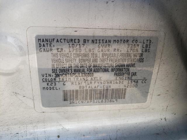 Photo 10 from auction – 2018 NISSAN VERSA with VIN 3N1CN7AP5JL830869