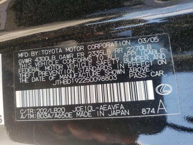 Photo 10 from auction – 2005 LEXUS IS 300 with VIN JTHBD192250098803