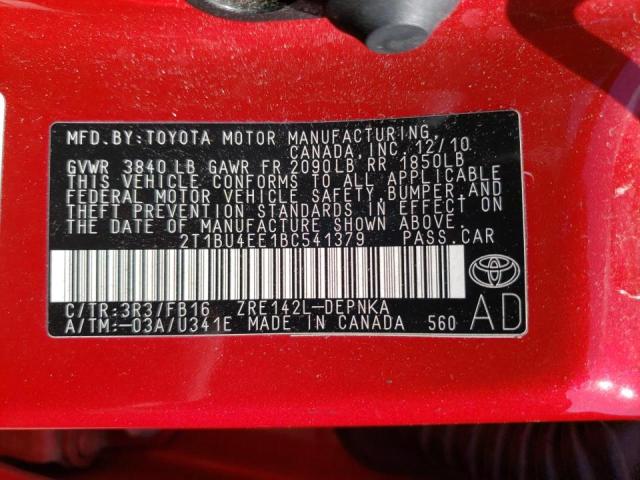 Photo 10 from auction – 2011 TOYOTA COROLLA BA with VIN 2T1BU4EE1BC541379