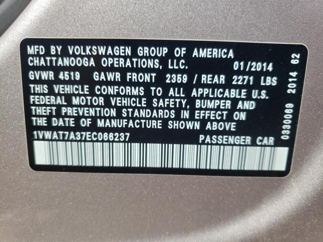Photo 10 from auction – 2014 VOLKSWAGEN PASSAT S with VIN 1VWAT7A37EC066237