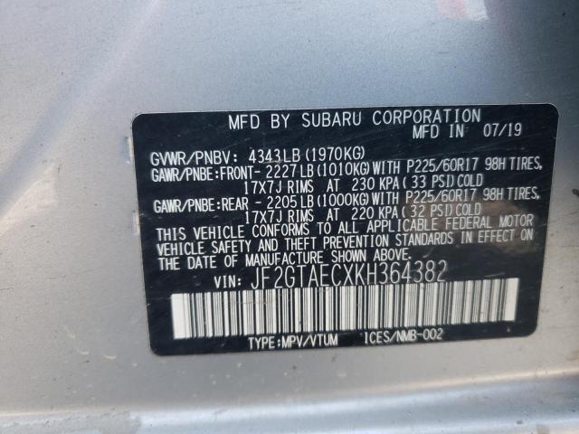 Photo 10 from auction – 2019 SUBARU CROSSTREK with VIN JF2GTAECXKH364382