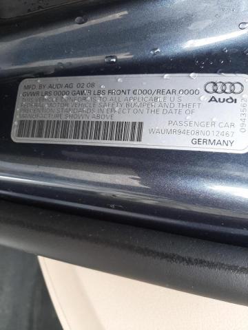 Photo 10 from auction – 2008 AUDI A8 L W12 Q with VIN WAUMR94E08N012467