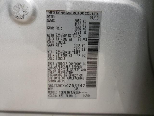 Photo 10 from auction – 2019 NISSAN ROGUE S with VIN 5N1AT2MTXKC765547