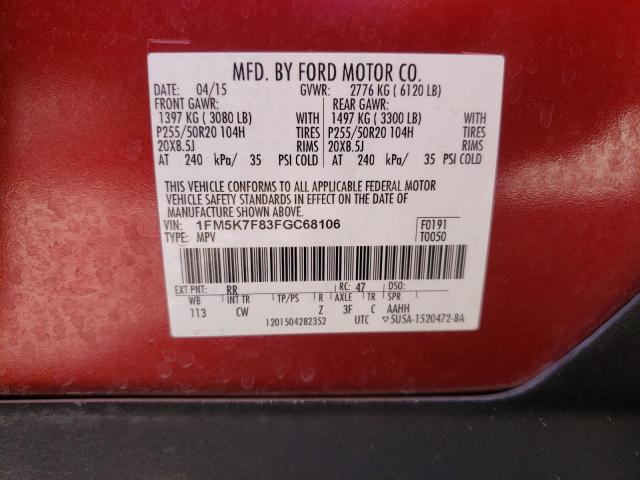 Photo 10 from auction – 2015 FORD EXPLORER L with VIN 1FM5K7F83FGC68106