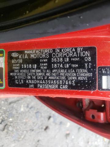 Photo 10 from auction – 2010 KIA RIO LX with VIN KNADH4A39A6687663