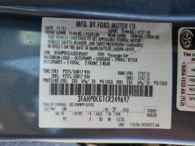 Photo 10 from auction – 2012 FORD FUSION SEL with VIN 3FAHP0CG1CR249697