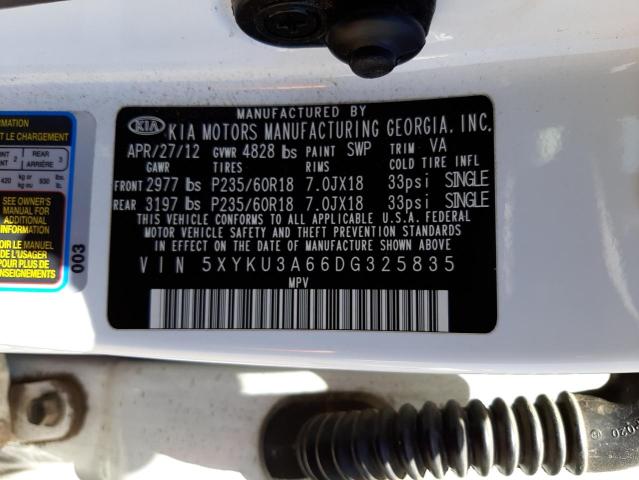 Photo 10 from auction – 2013 KIA SORENTO EX with VIN 5XYKU3A66DG325835