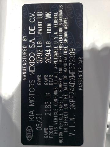 Photo 10 from auction – 2021 KIA FORTE FE with VIN 3KPF24ADXME372309