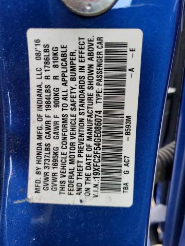 Photo 10 from auction – 2016 HONDA CIVIC LX with VIN 19XFC2F54GE086074
