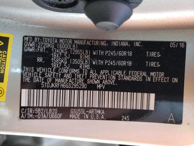 Foto 10 de la subasta – 2016 TOYOTA HIGHLANDER con VIN 5TDJKRFH6GS295290
