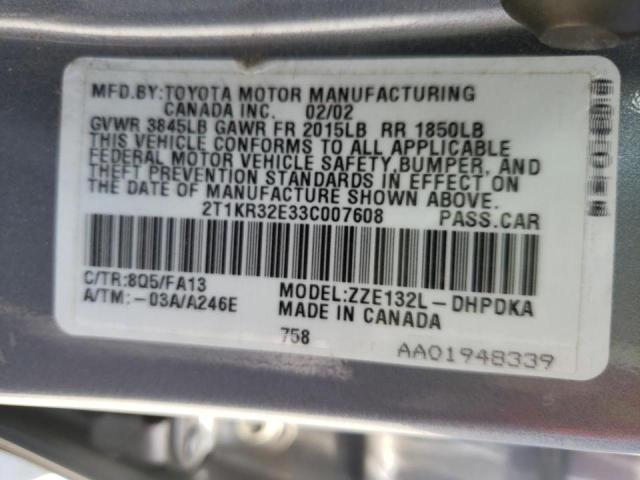 Photo 10 from auction – 2003 TOYOTA COROLLA MA with VIN 2T1KR32E33C007608