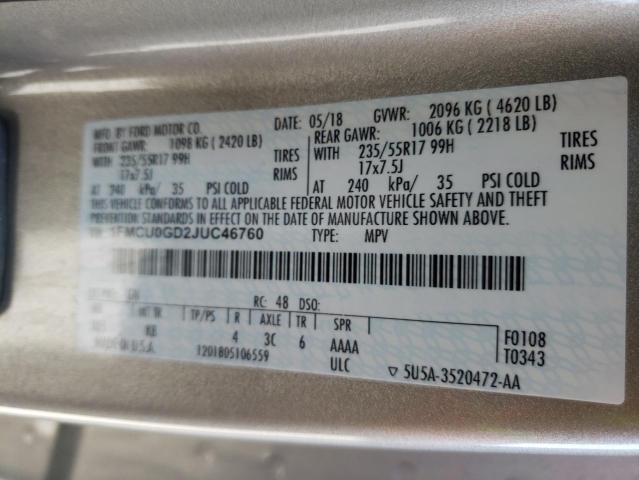Photo 10 from auction – 2018 FORD ESCAPE SE with VIN 1FMCU0GD2JUC46760