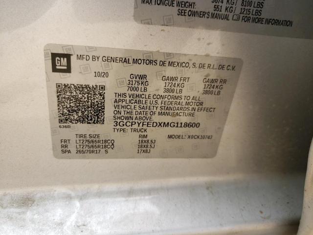 Photo 10 from auction – 2021 CHEVROLET SILVERADO with VIN 3GCPYFEDXMG118600