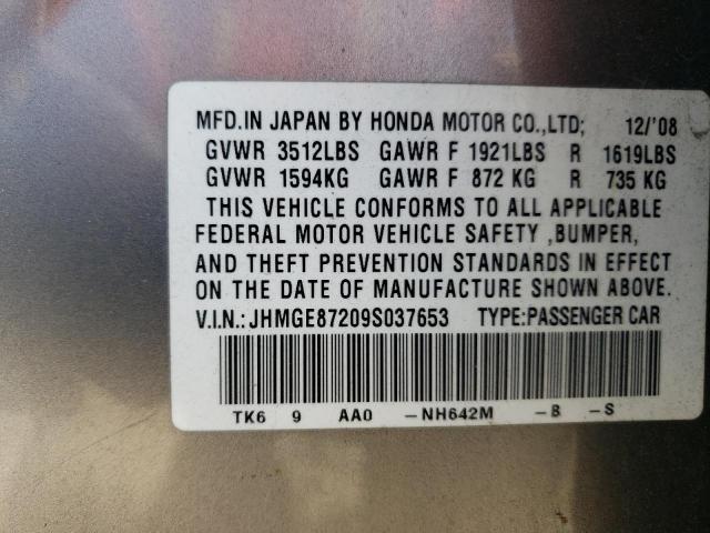 Photo 10 from auction – 2009 HONDA FIT with VIN JHMGE87209S037653