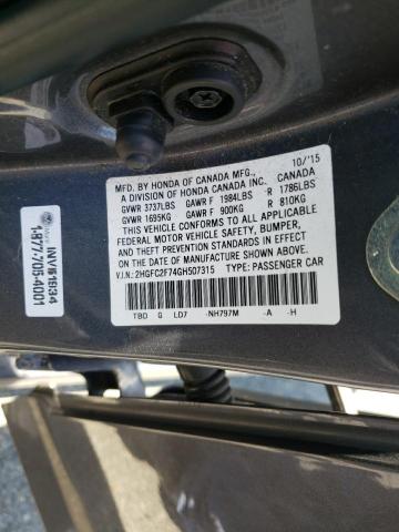 Photo 10 from auction – 2016 HONDA CIVIC EX with VIN 2HGFC2F74GH507315
