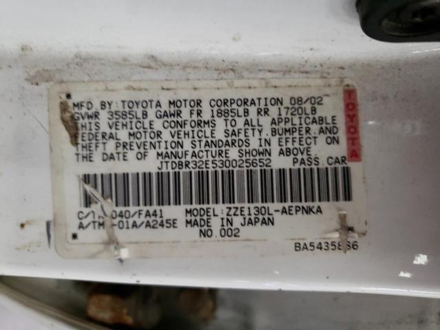Photo 10 from auction – 2003 TOYOTA COROLLA CE with VIN JTDBR32E530025652