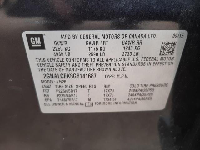 Photo 10 from auction – 2016 CHEVROLET EQUINOX LT with VIN 2GNALCEK8G6141687