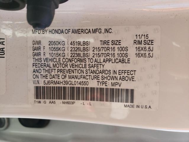 Photo 10 from auction – 2016 HONDA CR-V LX with VIN 5J6RM4H39GL014550