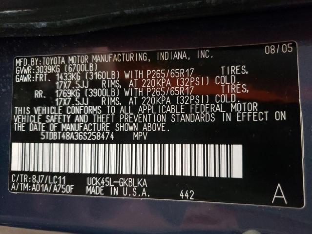 Photo 10 from auction – 2006 TOYOTA SEQUOIA LI with VIN 5TDBT48A36S258474