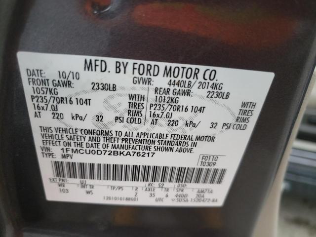 Photo 10 from auction – 2011 FORD ESCAPE XLT with VIN 1FMCU0D72BKA76217