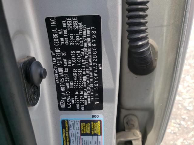 Photo 10 from auction – 2011 KIA SORENTO SX with VIN 5XYKW4A22BG097987