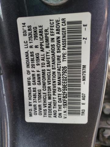 Photo 10 from auction – 2014 HONDA CIVIC LX with VIN 19XFB2F59EE027926