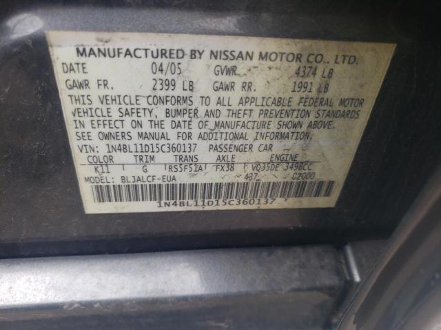 Photo 10 from auction – 2005 NISSAN ALTIMA SE with VIN 1N4BL11D15C360137