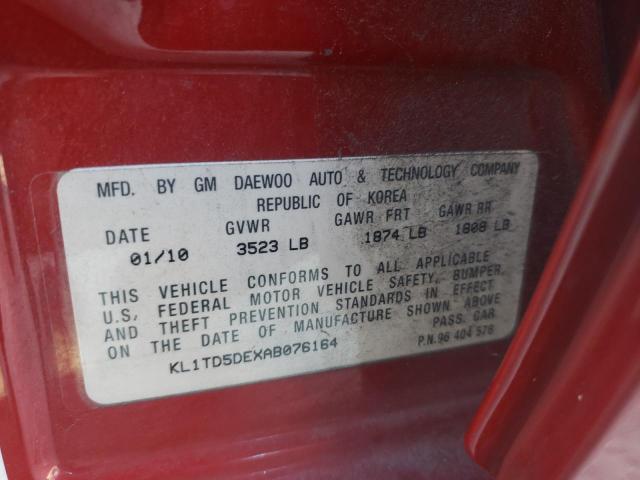 Photo 10 from auction – 2010 CHEVROLET AVEO LS with VIN KL1TD5DEXAB076164