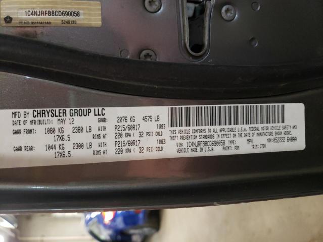 Photo 10 from auction – 2012 JEEP PATRIOT LA with VIN 1C4NJRFB8CD690058