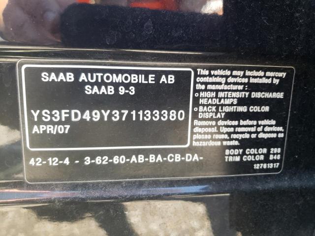 Photo 10 from auction – 2007 SAAB 9-3 2.0T with VIN YS3FD49Y371133380