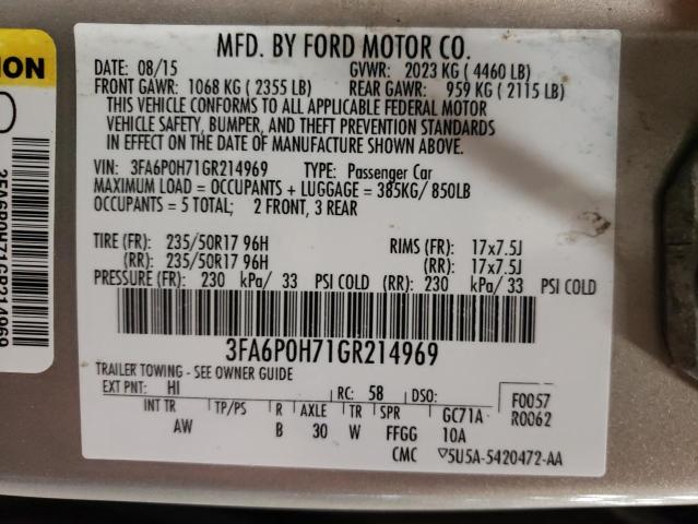 Photo 10 from auction – 2016 FORD FUSION SE with VIN 3FA6P0H71GR214969