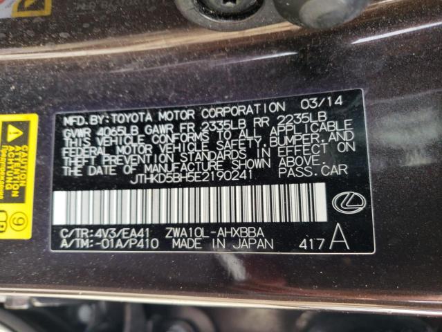Photo 10 from auction – 2014 LEXUS CT 200 with VIN JTHKD5BH5E2190241