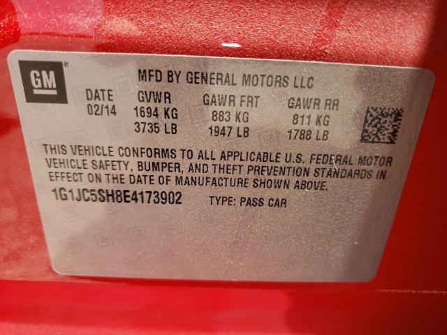 Photo 10 from auction – 2014 CHEVROLET SONIC LT with VIN 1G1JC5SH8E4173902