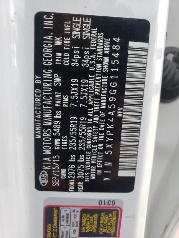 Photo 10 from auction – 2016 KIA SORENTO SX with VIN 5XYPK4A59GG115484