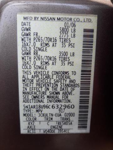 Photo 10 from auction – 2006 NISSAN PATHFINDER with VIN 5N1AR18U96C632960