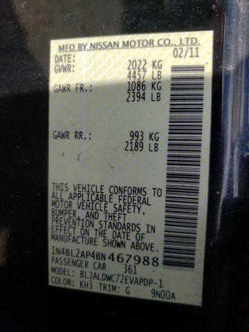 Photo 10 from auction – 2011 NISSAN ALTIMA SR with VIN 1N4BL2AP4BN467988
