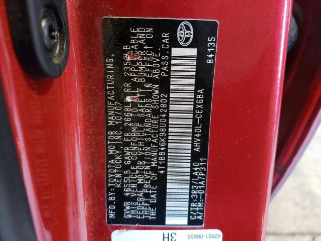 Photo 10 from auction – 2008 TOYOTA CAMRY HYBR with VIN 4T1BB46K98U042802