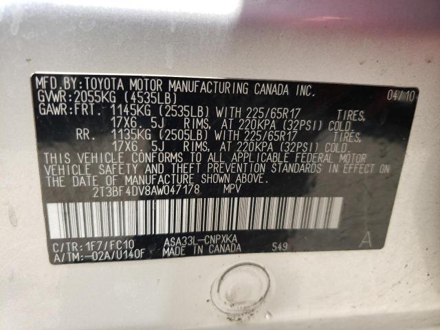 Photo 10 from auction – 2010 TOYOTA RAV4 with VIN 2T3BF4DV8AW047178